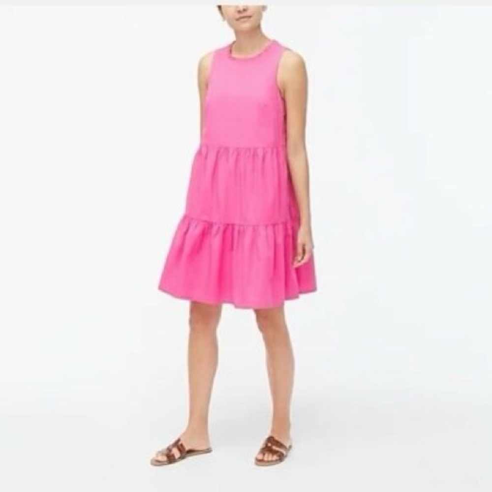 J. Crew Factory Pink sleeveless tiered mini dress in cotton poplin - Size 4